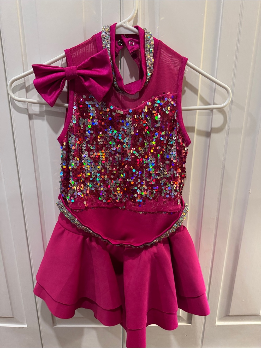 Girls Sequin Dance Dress with Bow - Hot Pink around size 5